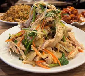 Hand-pulled free-range chicken (招牌手撕走地雞) at Trithis, a Cantonese Chinese restaurant in Mississauga